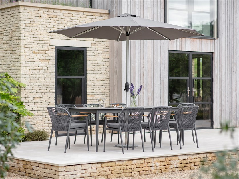 Antibes 8 Seat Rectangle Dining Set with Parasol & Base